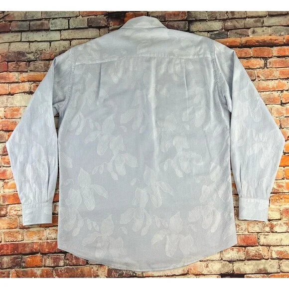Zanella Harold Mens M Blue White Floral Design Button Down Long Sleeve Shirt - Picture 3 of 6